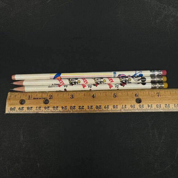 Vtg 3 Used Sharpened Disney Mickey Minnie Mouse Wood Pencils Collect Made in USA - Picture 3 of 10